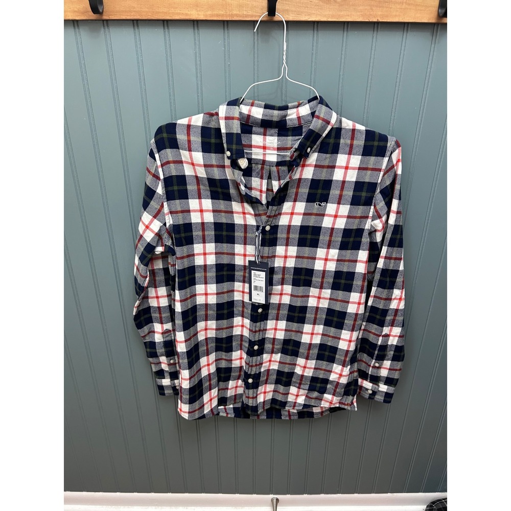 Vineyard Vines Boys XL Midweight Twill Plaid Shirt‎ Nautical Navy 3W001515-B428